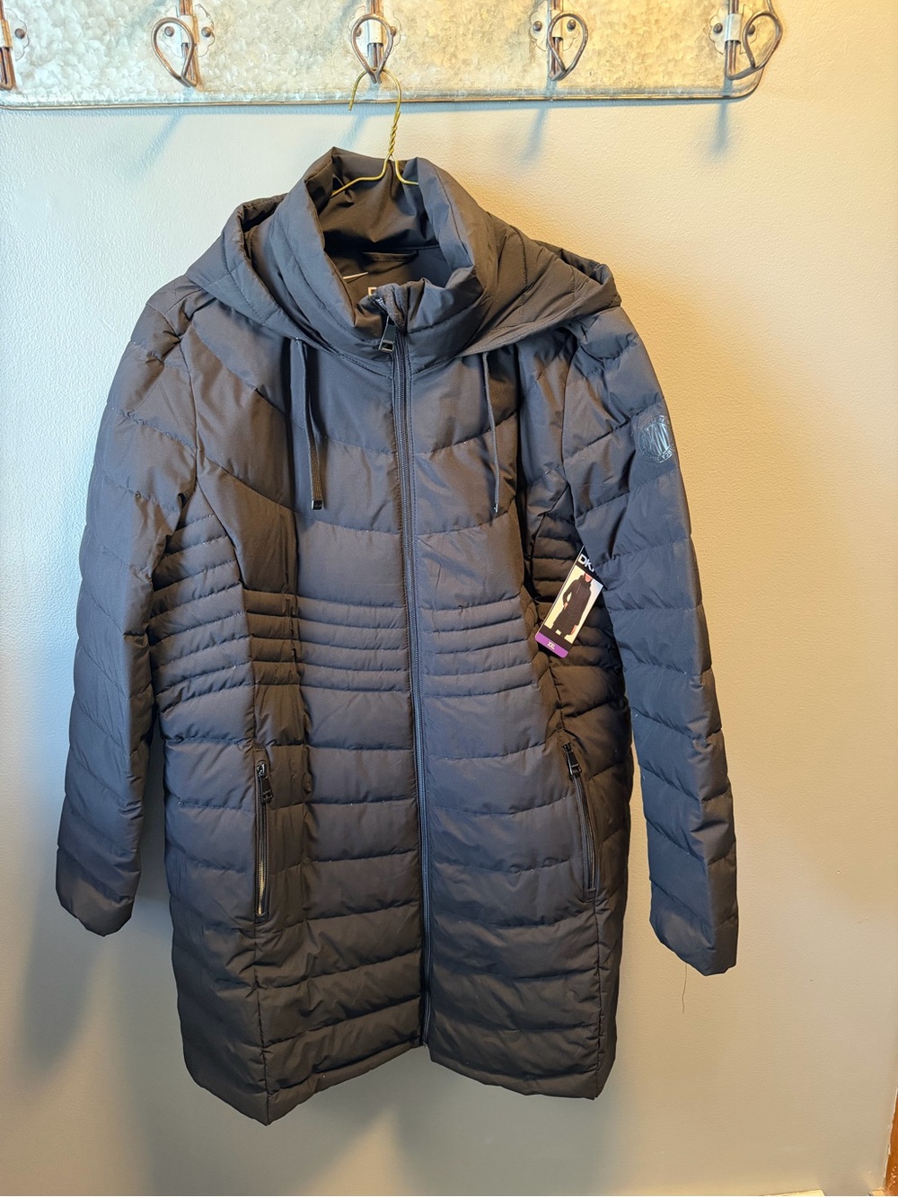 Women's Down Long Quilted Hooded Coat Black